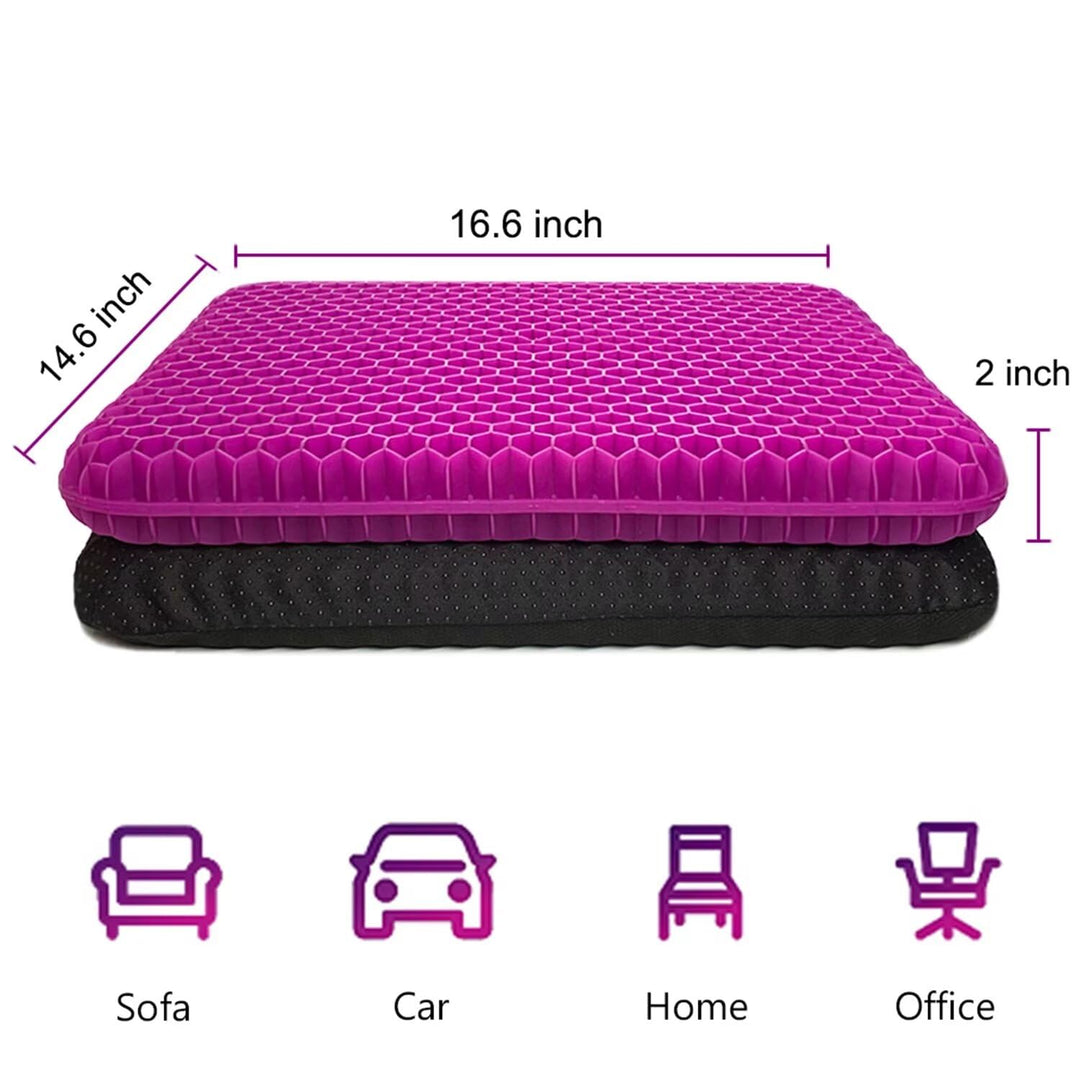 Gel Seat Cushion, Extra Thick Office Seat Cushion with Non-Slip Cover, Breathable Chair Pads Honeycomb Design Absorbs Pressure Points for Car Office Chair Wheelchair (Extra Thick, Violet)