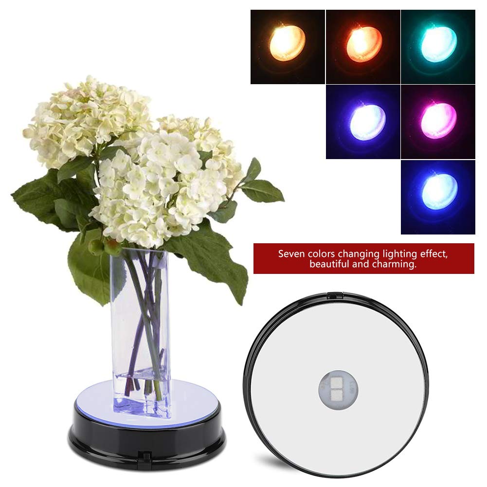 4 Pcs LED Crystal LED Display Base, Seven Color LED Light Base Stand Art Figurine Decoration Light Stand Base Round Show Stand Display 9 (01)