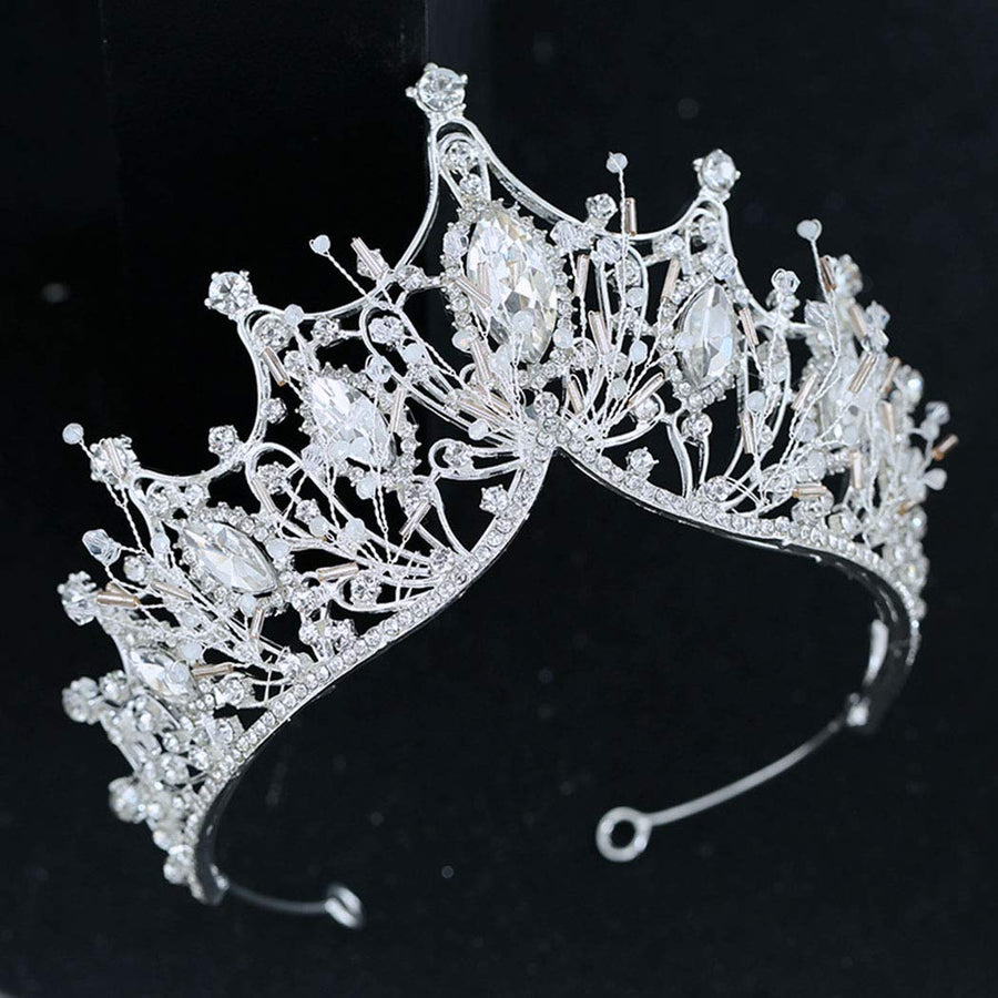Baroque Queen Crowns Crystal Wedding Crowns and Tiaras for Brides Rhinestones Pageant Bridal Tiaras Princess Prom Hair Accessories for Women and Girls (White)