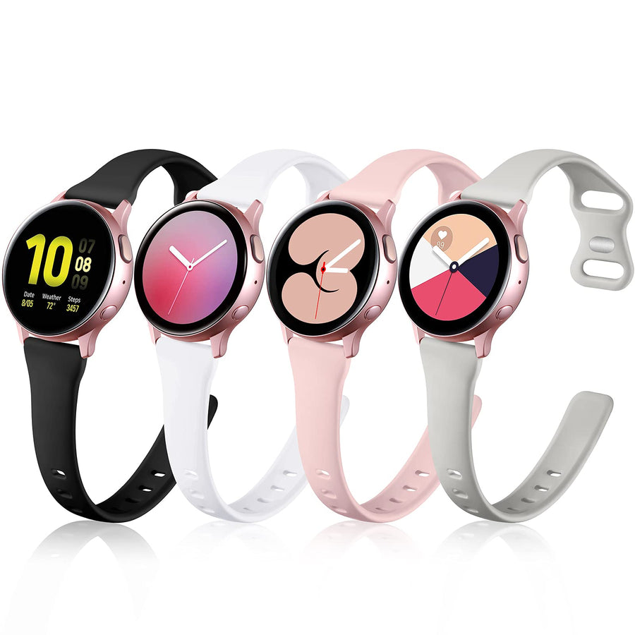 Compatible with Galaxy Watch 7 Band/Galaxy Watch 6 5 4 Band 40mm 44mm/Classic 42mm 46mm,20mm Slim Silicone Compatible for Galaxy Watch 4 5 Band/Active 2 Women Small Black/White/Gray/Sand Pink