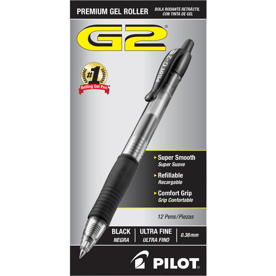 , G2 Premium Gel Roller Pens, Ultra Fine Point 0.38 mm, Pack of 12, Black