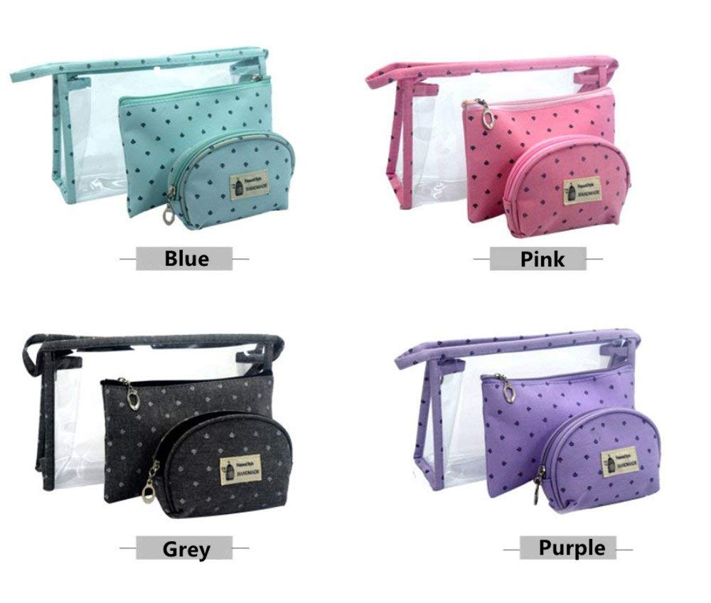 Purple: Xichen 3 Sets of Transparent Waterproof PVC Cosmetic Bag (Purple)