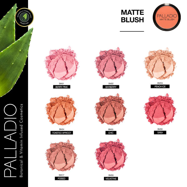 Matte Blush, Brushes onto Cheeks Smoothly, Soft Matte Look and Even Finish, Flawless Velvety Coverage, Effortless Blending Makeup, Flatters the Face, Convenient Compact, Berry Pink