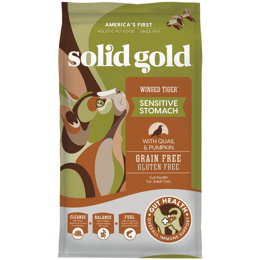 Sensitive Stomach Dry Cat Food - Made with Real Quail & Pumpkin - Winged Tiger Grain Free Cat Food Sensitive Stomach for Adult & Senior Cats - Supports Immune & Digestive Health - 6lb