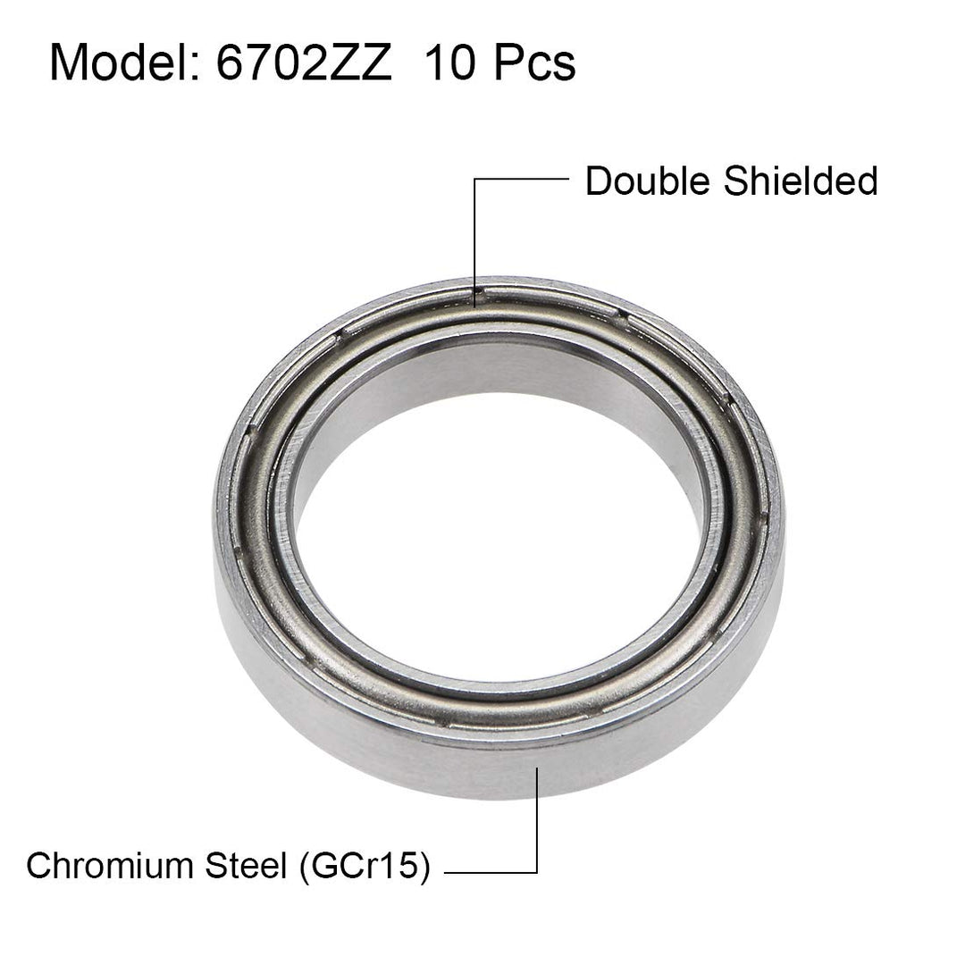 6702ZZ Deep Groove Ball Bearings Z2 15mm x 21mm x 4mm Double Shielded Chrome Steel 10pcs