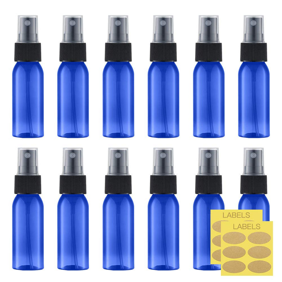 Unihome 12 Pcs, Blue: 1Oz. Small Empty Plastic Spray Bottles (12 Pack) With Fine Mist | Mini Leak Proof Travel Atomizer, Spritzer For Perfume, Cologne, Alcohol, Samples, Cleaning Solutio