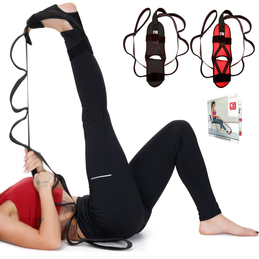 Foot and Calf Fascia Stretcher for Plantar Fasciitis, Physiotherapy Stretching Strap, Yoga Stretch Strap Improves Strength and Relief to Heel Spurs, Calf, Thigh and Hip (Black)