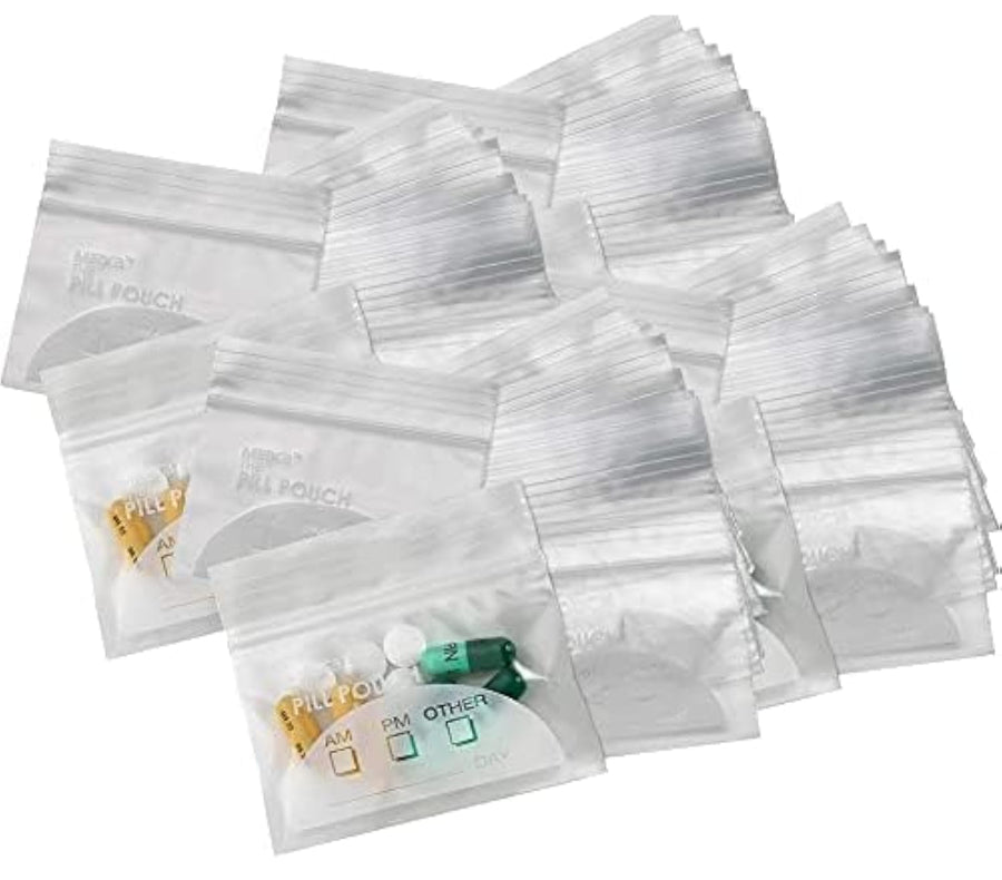 Pill Pouch Bags - (Pack of 600) 3 x 2.75 - BPA Free, Poly Bag Disposable Zipper Pills Baggies, Daily AM PM Travel Medicine Organizer Storage Pouches, Best Clear Reusable with Write-on Labels