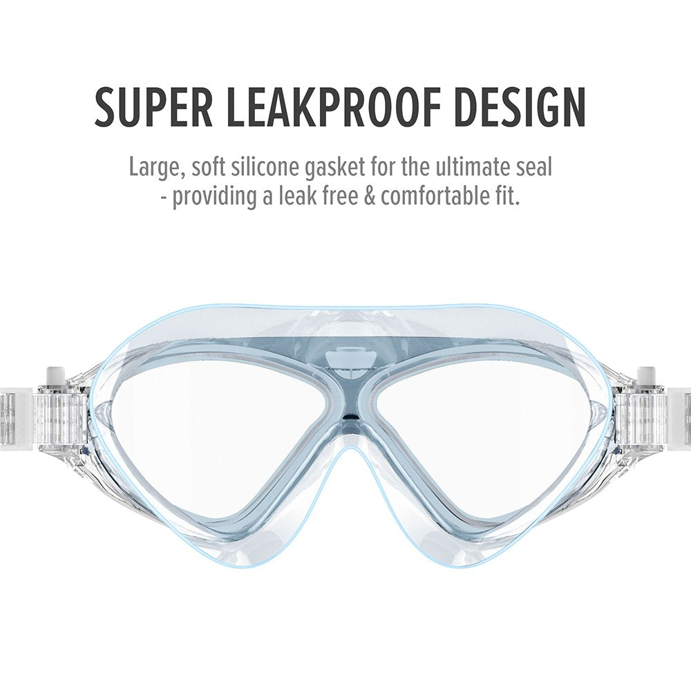 Swim Mask - Wide View Swimming Mask & Goggles Anti-fog Waterproof L.Blue