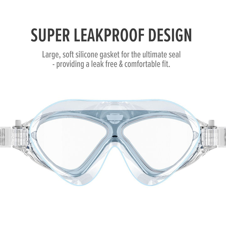 Swim Mask - Wide View Swimming Mask & Goggles Anti-fog Waterproof L.Blue