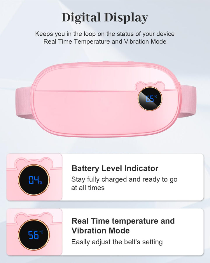 Portable Menstrual Heating Pad, Digital Display Period Heating Pad with 3 Heat Levels and 3 Massage Modes, Back or Belly Fast Heating, Christmas Gifts for Women and Girl