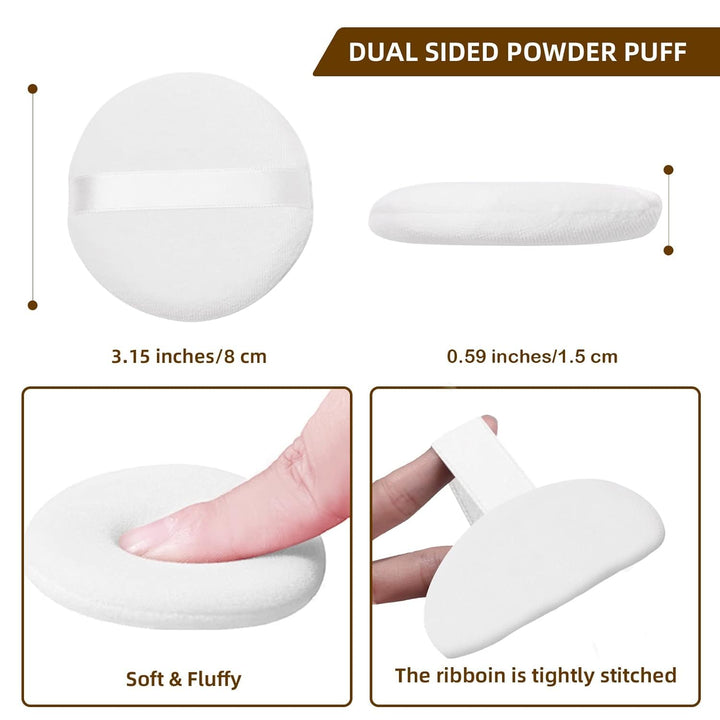 10 Pcs Powder Puff for Powder Foundation and Loose Powder, Ultra Soft Round Cotton Smooth Apply Puff with Ribbon Band Handle 3.15 Inch
