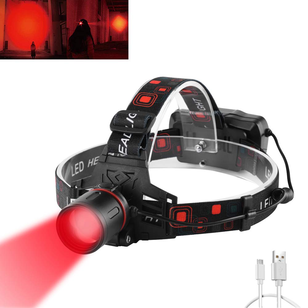 Hunting Headlamp Red Light Rechargeable, 1000 Lumens Red LED Head Light Zoomable Red Light Headlamp Waterproof 3 Modes for Coon Hog Coyote Varmint Hunting, Astronomy, Stargazing