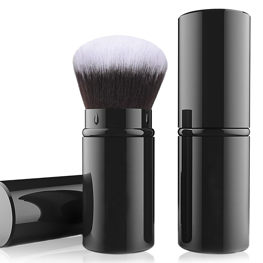 Retractable Kabuki Makeup Brush, Travel Face Blush Brush, Portable Powder Foundation Sunscreen Brush with Cover for Blush, Bronzer, Buffing, Highlighter Flawless Powder Cosmetics