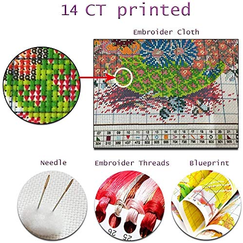 Cross Stitch Kits Stamped Full Range of Embroidery Starter Kits for Beginners DIY 14CT 2 Strands -Colorful House by The Water(Printed) 20.5×17.3 inch