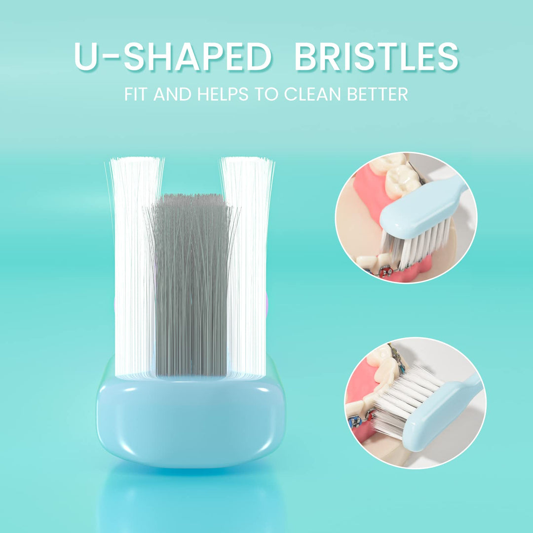 4 Pcs U-Shaped Orthodontic Toothbrush Soft Bristle with 10 L-Shaped Interdental Brush for Orthodontic People Effective Cleaning Teeth