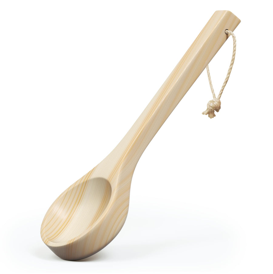 - Sauna Ladle - Handmade from Finnish Pine Wood - Natural Rope - 14 Handle & 3.4 oz (100 mL) Capacity Spoon