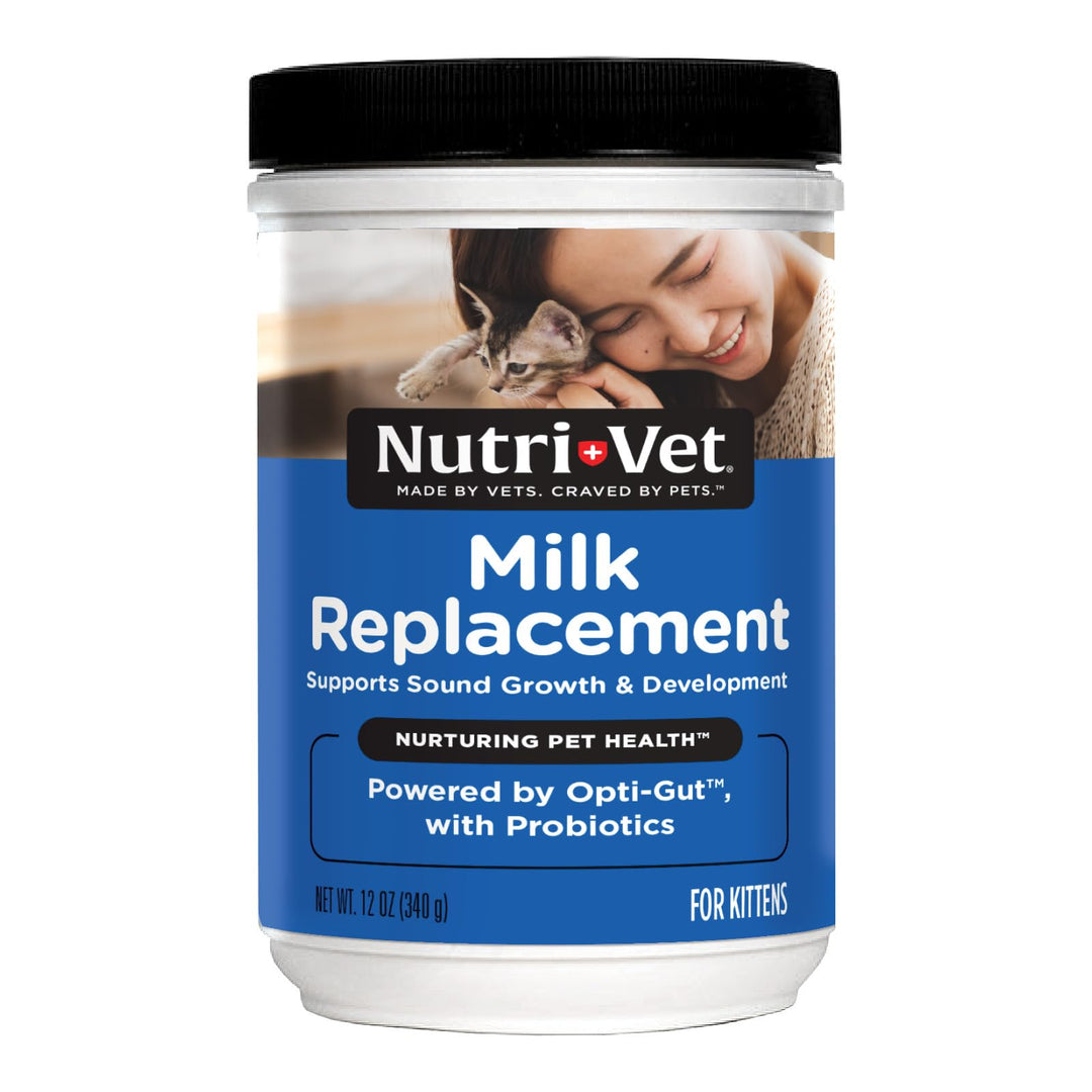 Nutri-Vet Milk Replacement For Kittens, Healthy Gut Support with Probiotics, Kitten Milk Replacement Powder, Essential Nutrients, Newborn Kitten Milk, Veterinarian Formulated, 12 oz
