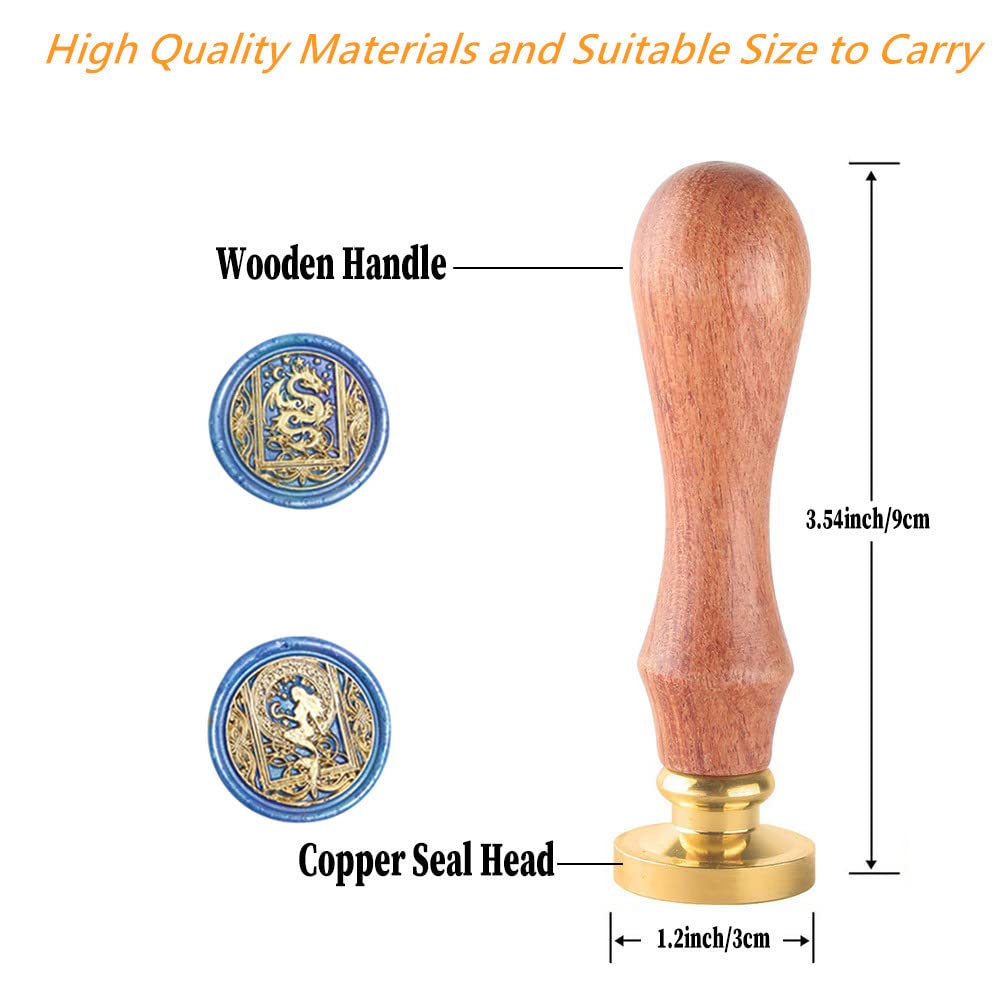 Wax Seal Stamp, Animal Wax Seal Stamp Set with 4 PCS Removable Brass Heads and 1 Wooden Handle, Dragon Mermaid Peacock Swan Wax Seal Stamp Kit for Wedding Invitation Envelopes Decoration