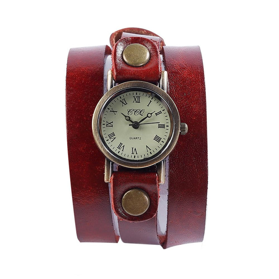 Mother's Gift Bohemian Style Analog Quartz Wrap Around Leather Watch Women Lady Watches with Vintage Bronze 26mm Dial Black (Simple Style)