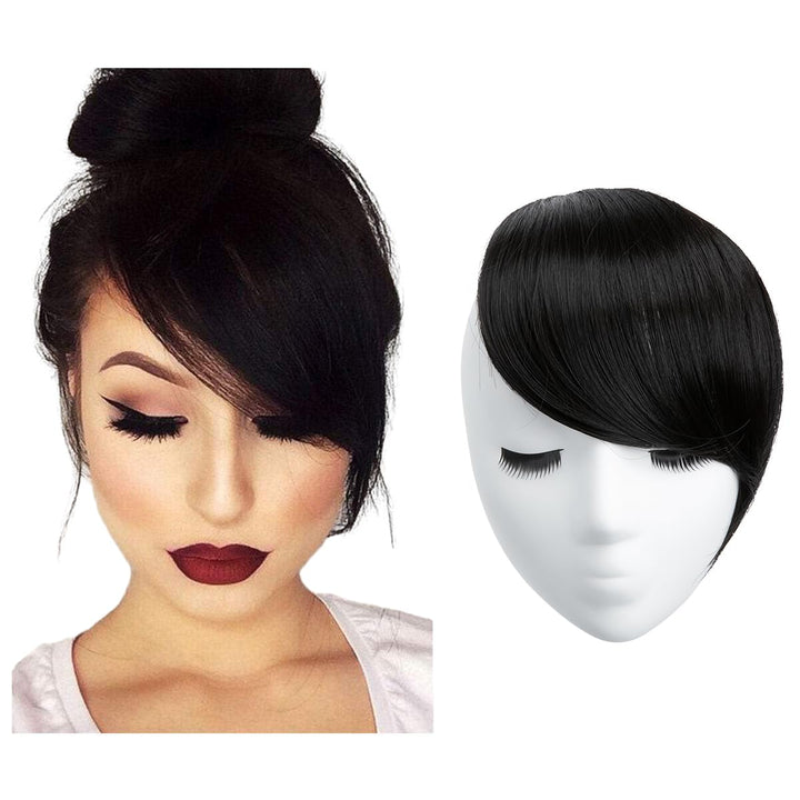 2# Off Black: Sarla Synthetic Hairpieces, False Bangs Clip In Bangs Side Swept Bangs Extension B2 (2# Natural Black)