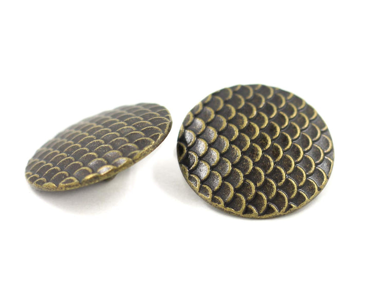 Bezelry 10 Pieces Dragon Scales Metal Shank Buttons. 23mm (7/8 inch) (Antique Brass)