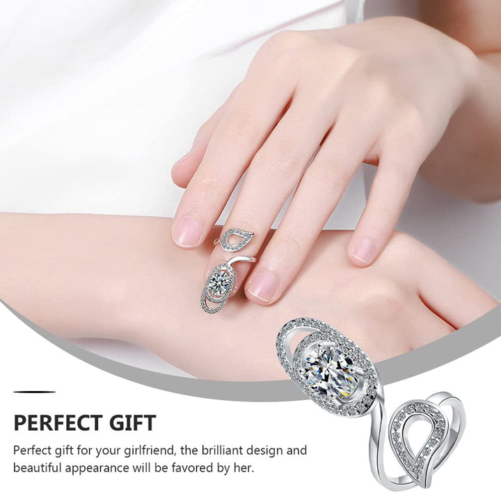 Crystal Fingernail Rings Adjustable Open Rhinestone Nail Cover Ring Decorative Knuckle Nail Art Charm Rings Finger Jewelry Decoration for Salon White