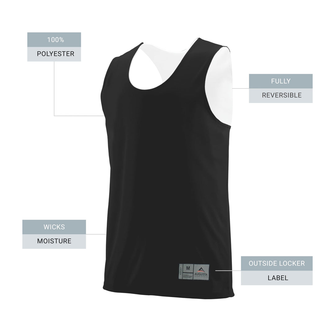 mens Augusta Reversible Wicking Tank Sleeveless, Black/White, Large US