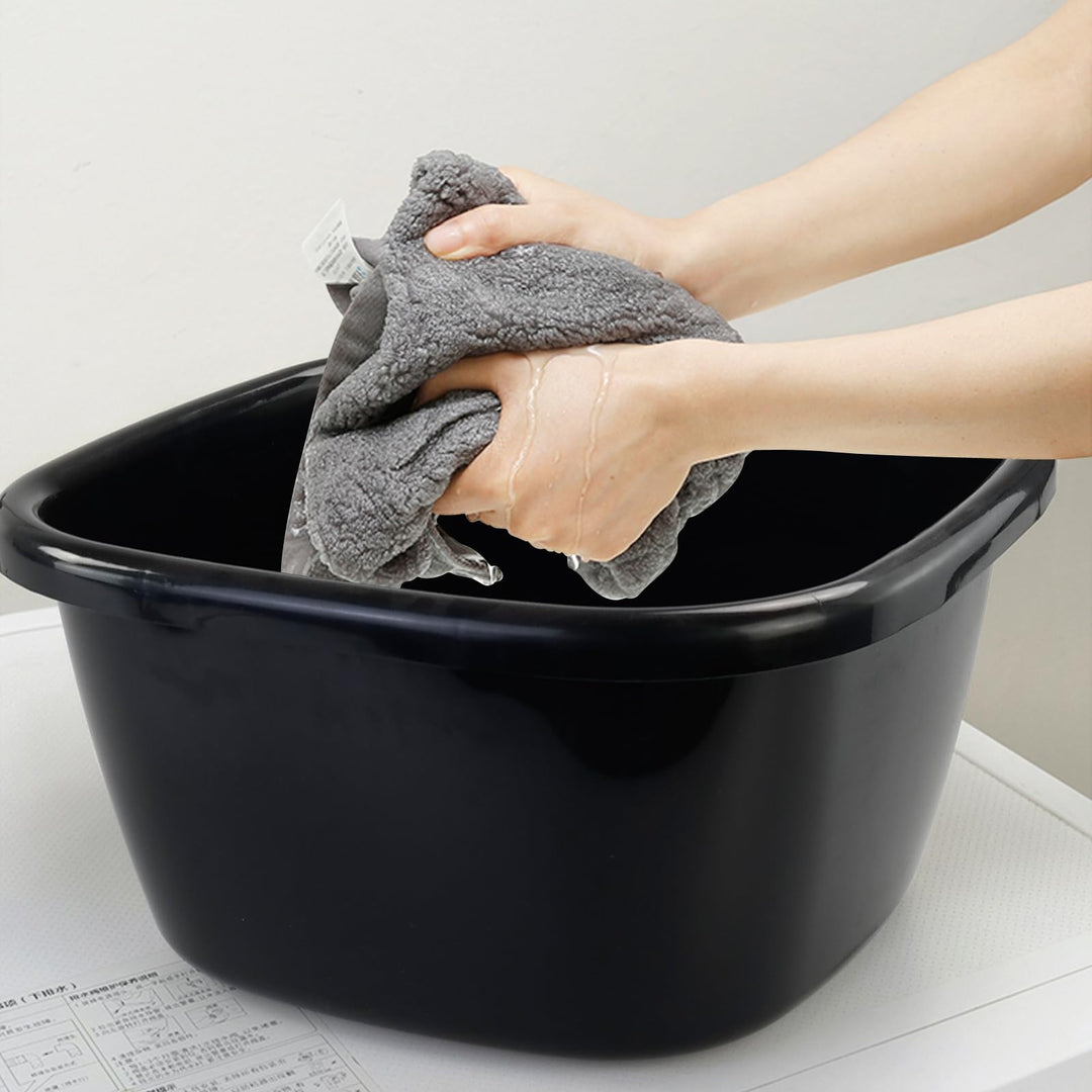 2-Pack Large Plastic Square Wash Basin, Black Dish Pan (18 Quart)
