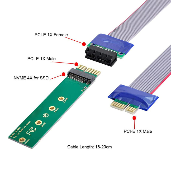 NGFF M-Key NVME AHCI SSD to PCI-E 3.0 1x x1 Vertical Adapter with Cable Male to Female Extension