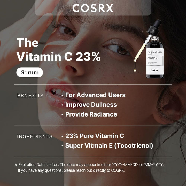 Pure Vitamin C 23% Serum with Vitamin E & Hyaluronic Acid, Brightening & Hydrating Facial Serum for Fine Lines, Uneven Skin Tone & Dull Skin, 0.7oz/20g, Korean Skin Care