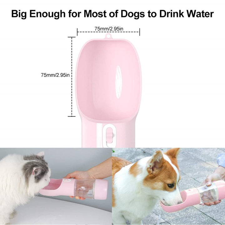 Outdoor Dog Water Bottle Dispenser - Leak Proof for Pets On The Go with Food Container Multifunctional Travel Dog Water Bottle (Pink)