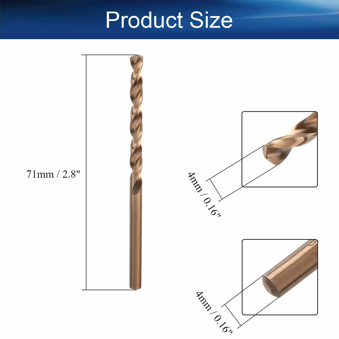 4mm HSS Straight Shank Cobalt Twist Drill Bit-Jobber Length Fully Ground Straight Shank – 5% Cobalt M35 Grade, Champagne for Stainless Steel Cast Iron 5PCS