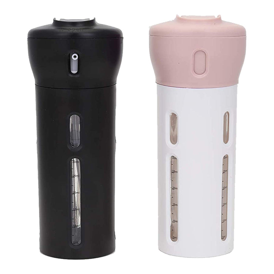 4-in-1 Travel Bottle Dispenser, TSA Approved,Includes Four Empty Reusable 1.4 oz. (40 mL) Cosmetic Toiletry Containers for Sanitizer, Soap, Lotions, Skincare, Makeup Products (Black Pink)