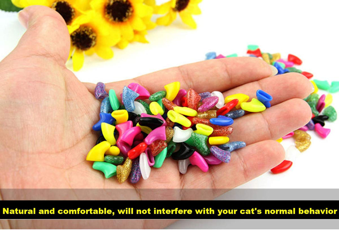 140pcs (14 Colors) Cat Nail Caps, Cat Claw Covers Cat Nail Covers with Adhesives and Applicators (Medium)