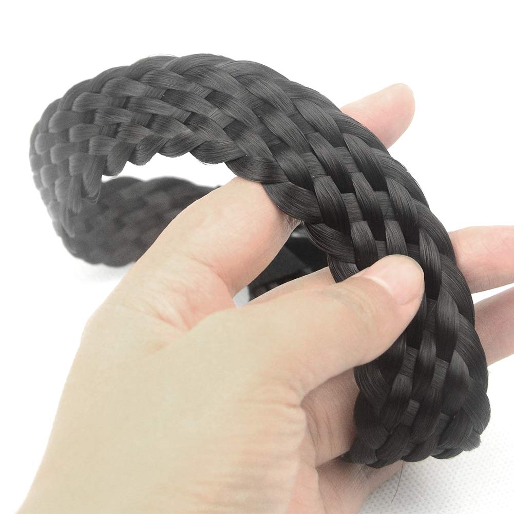 8 Plaited Braided Headband Hair Band Synthetic Hairpieces Braid Wig Piano Two Tone Colors Accessories for Women Girl Wide 1.2 Inch (Brown Black #1B/6B)