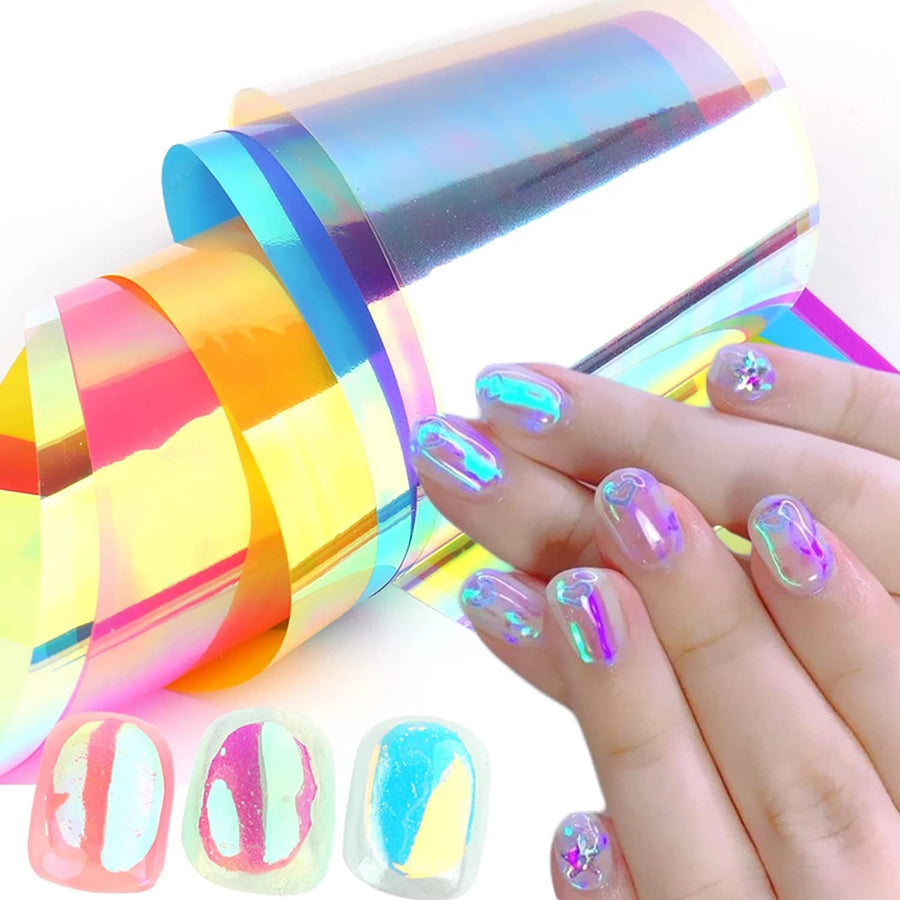 10 Rolls Glass Foil Nail Stickers Strips Cellophane Manicure Design Starry Sky Nail Art Wraps Decals (1.57inches×39.4inches)