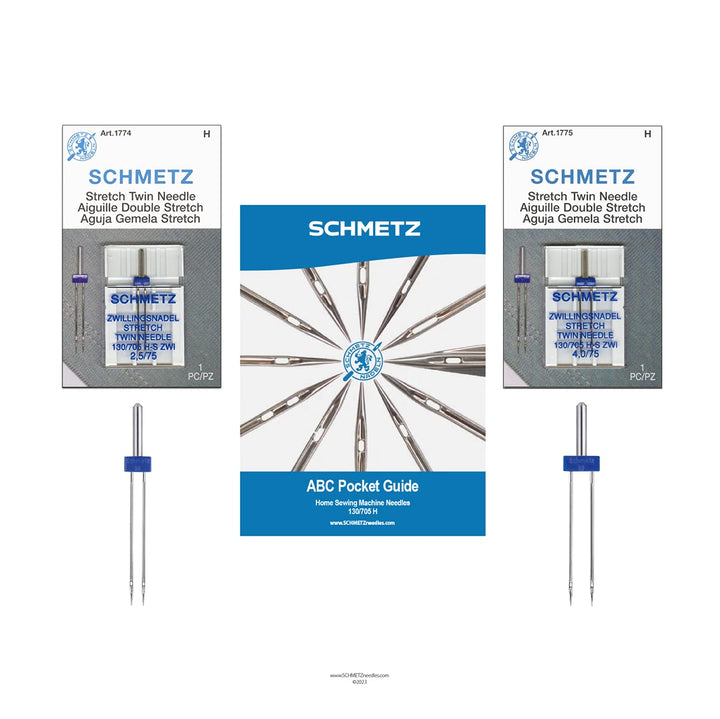 Stretch Twin Sewing Machine Needle Combo Pack (2 Needles Total and 1 ABC Pocket Guide)