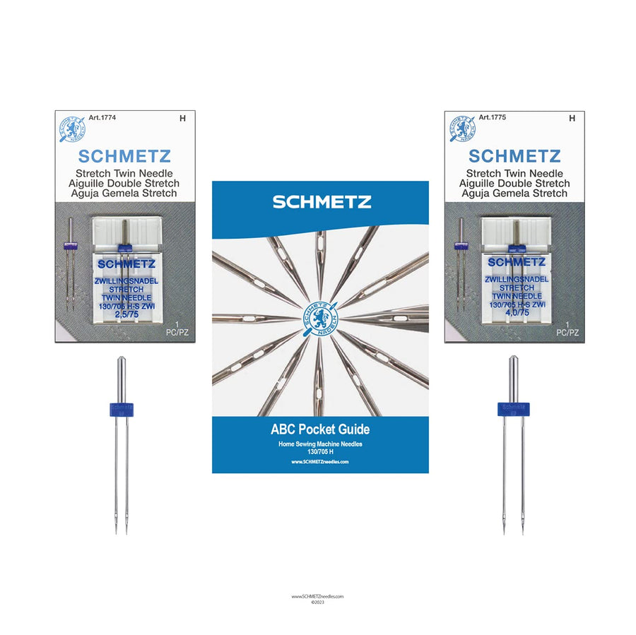 Stretch Twin Sewing Machine Needle Combo Pack (2 Needles Total and 1 ABC Pocket Guide)