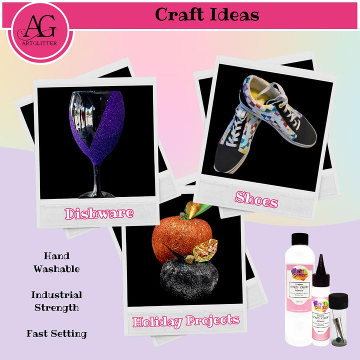 Art Institute Glitter Designer Dries Clear Adhesive Bundle 8oz,2oz, Metal Tip