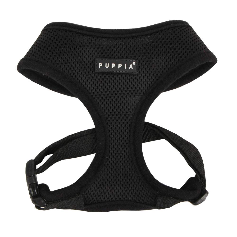 Soft Dog Harness No Choke Over-The-Head Triple Layered Breathable Mesh Adjustable Chest Belt and Quick-Release Buckle, Black, Medium