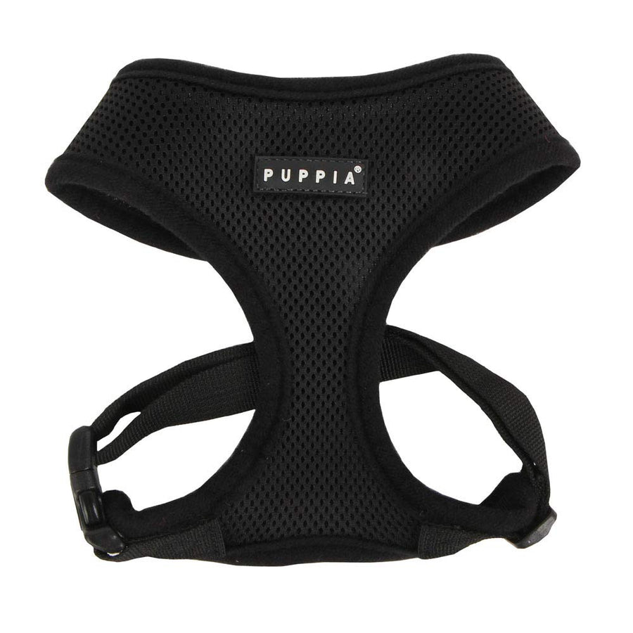 Soft Dog Harness No Choke Over-The-Head Triple Layered Breathable Mesh Adjustable Chest Belt and Quick-Release Buckle, Black, Medium