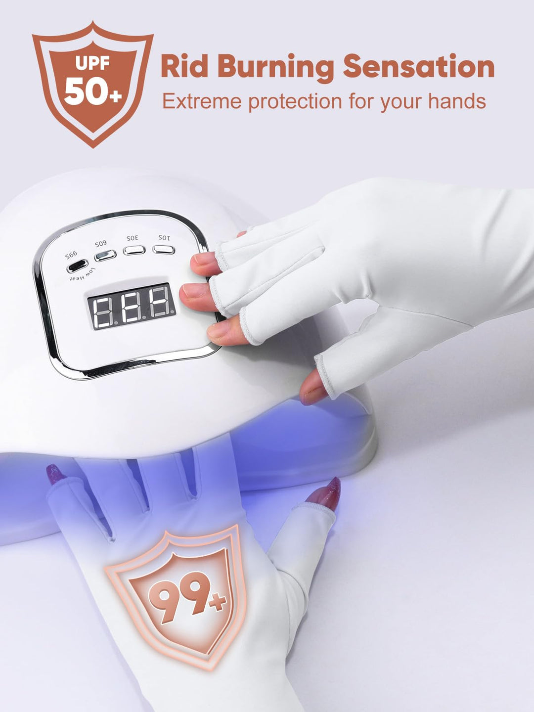 UV Gloves for Gel Nail, UV Protection Fingerless Gloves for Manicures Nail Art, Sun Gloves for Gel Nail Lamp with UPF 50+, Long White