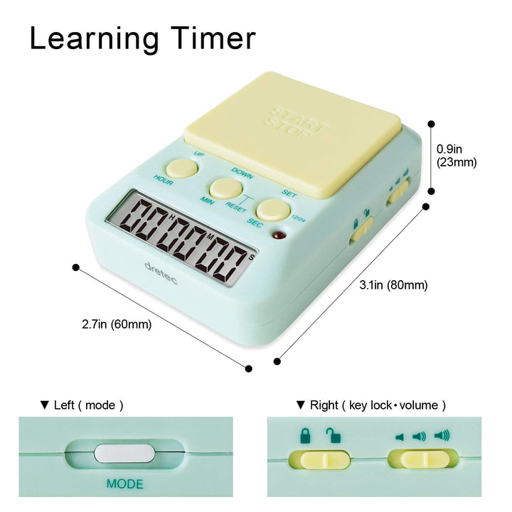 Learning Timer, for Studying, Large Button, Count Function Until The Target Date, Green, Yellow, Officially Tested in Japan(1 Starter AAA Battery Included)