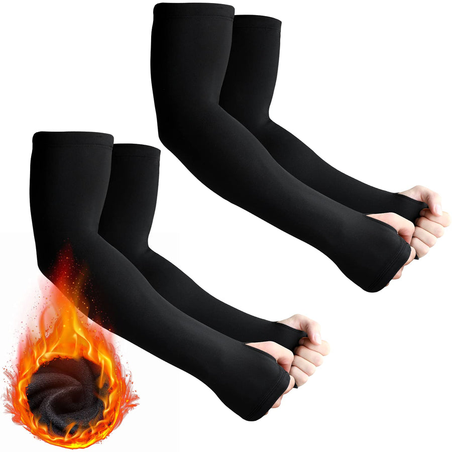 2 Pairs Arm Sleeves Warmer Cycling Thermal Arm Warmer Arm Sleeves Arm Winter Cover with Thumb Holes for Men Women(Black, Large)