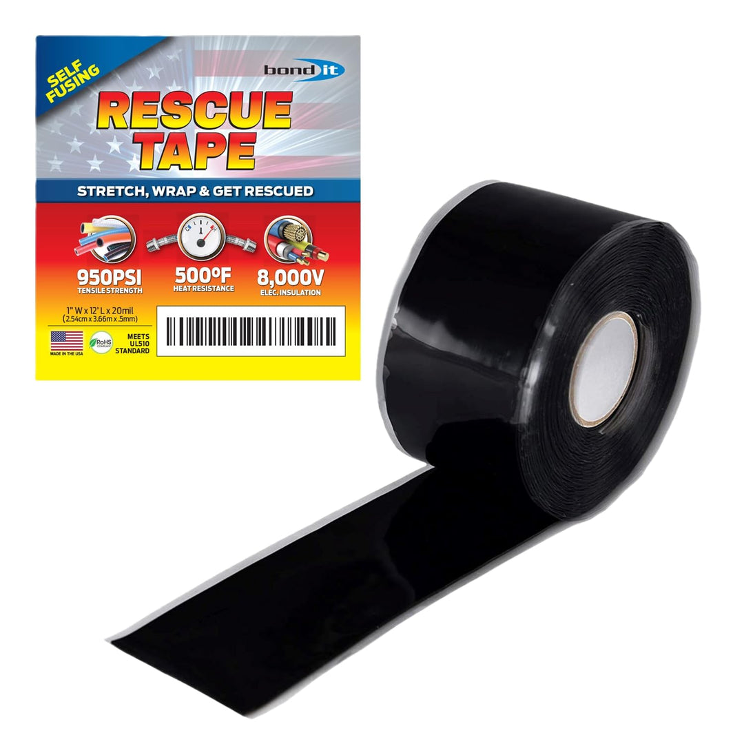 Rescue Tape, Self-Fusing Silicone Tape, Emergency Plumbing Pipe & Radiator Hose Repair, Electrical Insulation, Military Std, 1 x12', Black
