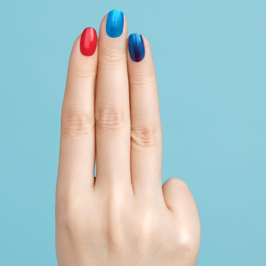 - 2 Bottles, 3 Looks Plant-Based Chip Free Nail Lacquer Kit - Non Toxic, Bio-Sourced, Long-Lasting, Strengthening Polish - Good Night Blue (Red With Blue Undertones And Blue Shimmer) - 2 Pc