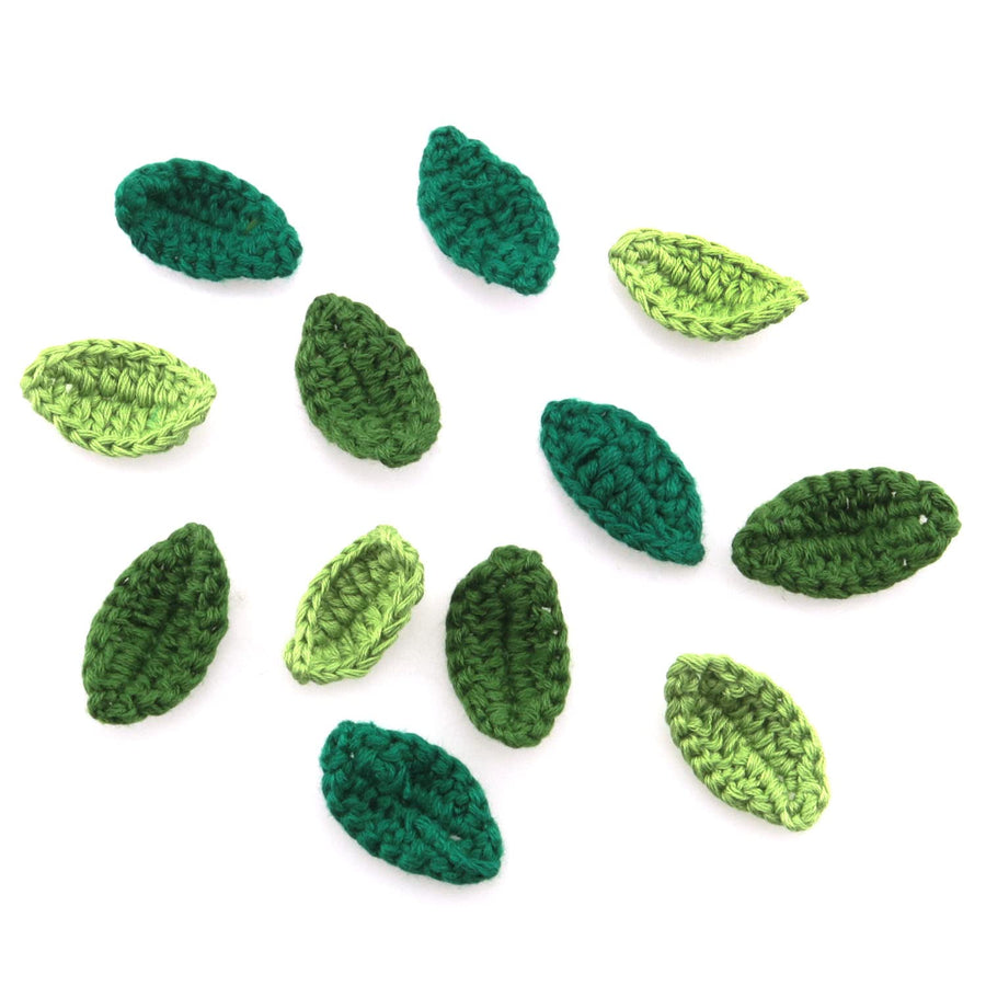 Crochet Green Leaf 12PCS Mixed Green Handmade Crocheted Flowers Leaves Small Applique for Decorative Embellishment Cardmaking Scrapbook Craft
