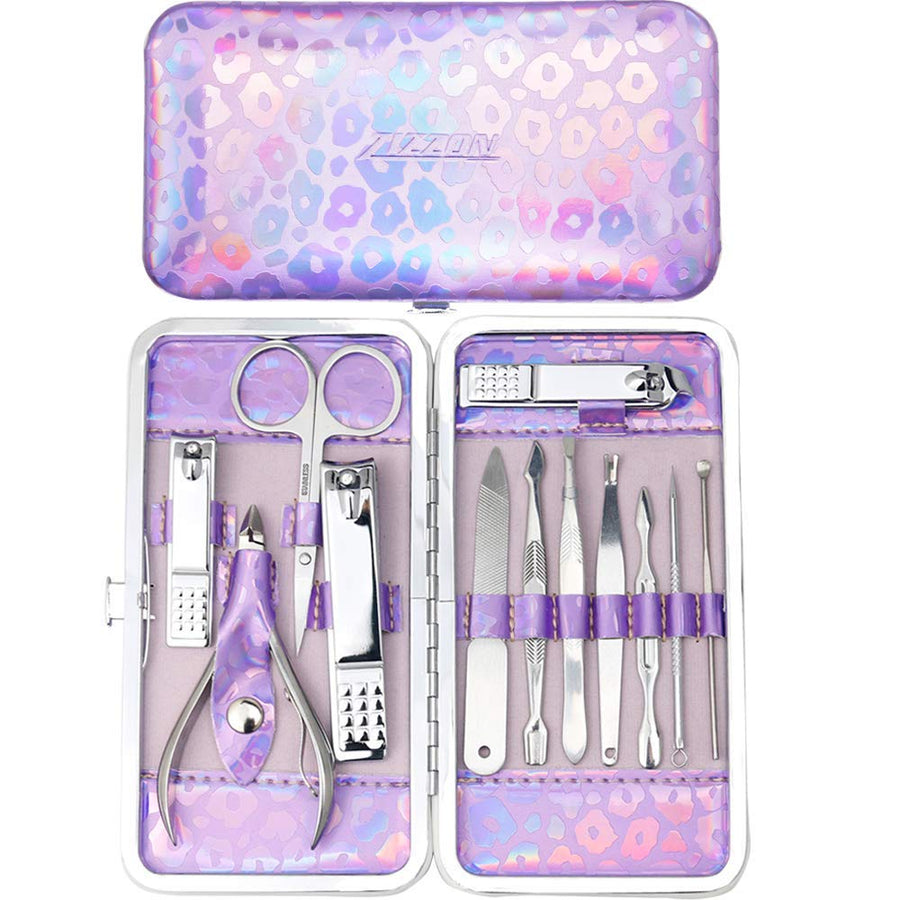 Zizzon Nail Clippers Kit Manicure Pedicure Set With Changeable Color Case(Purple)