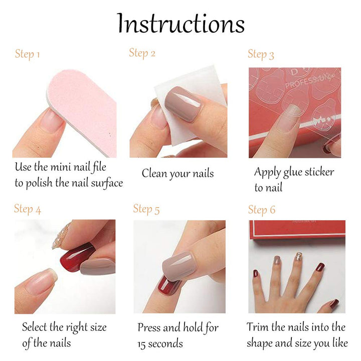 24Pcs Square False Nails Glossy Full Cover Pure Color Short Fake Nails with Glue Sticker Acrylic Artificial Press on Nails for Women and Girls (Burgundy)